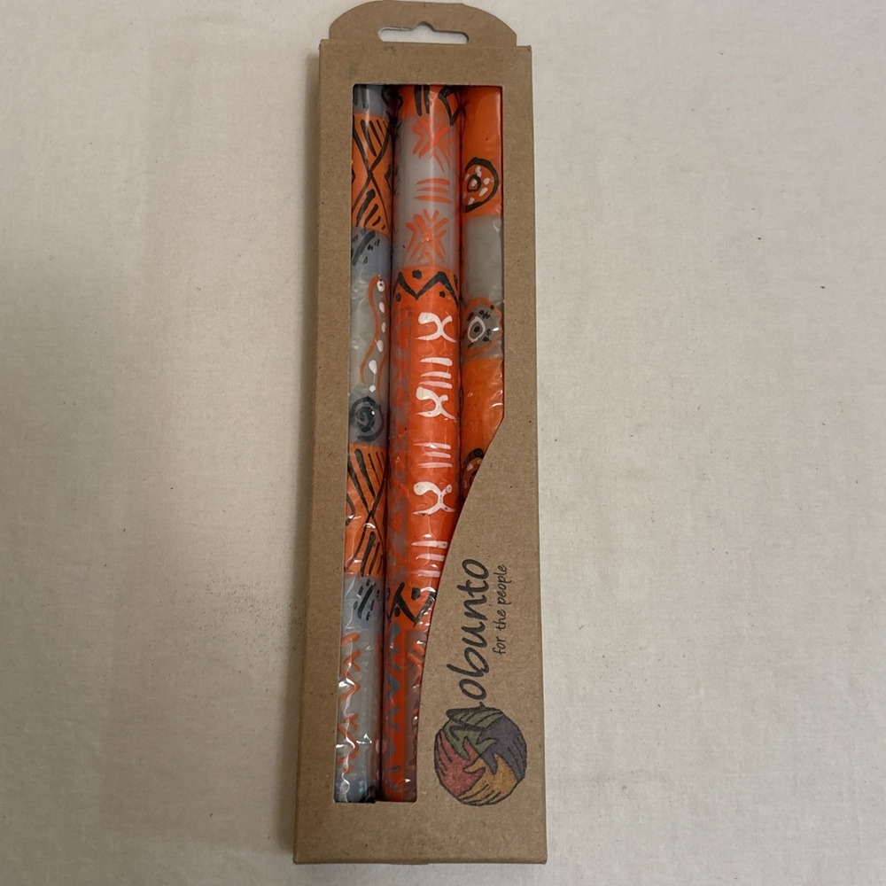 3 Nobunto Handmade Taper Candles - African BRAND NEW Black/White/Orange